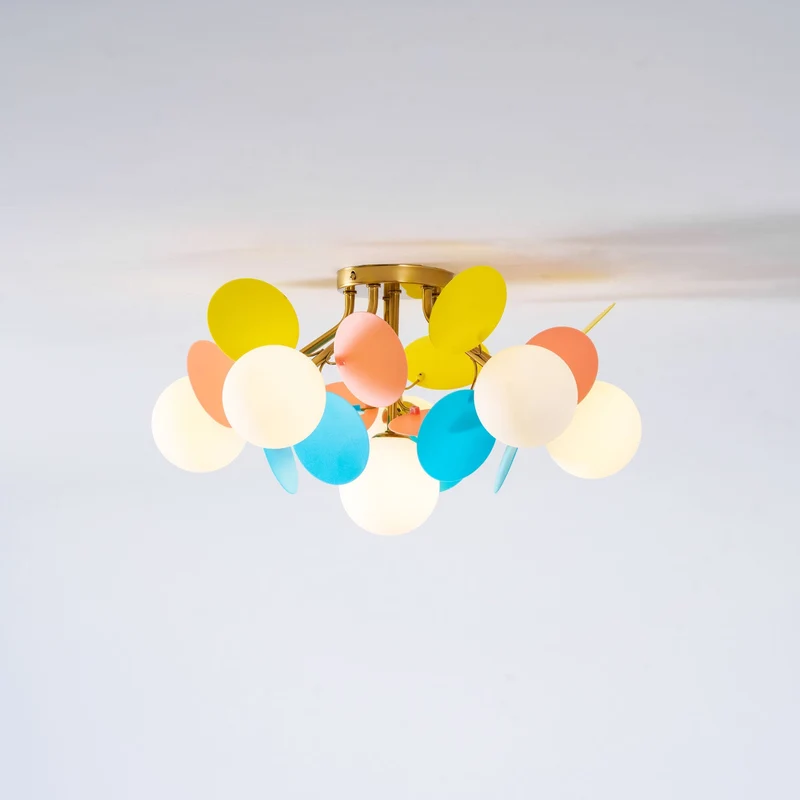Ronde Plafondlamp met Acryl Bladeren – Macaron Pastelkleuren – 1, 4, 6 of 8 Lichtpunten – G9 Fitting – Scandinavisch Design voor Kinderkamer, Woonkamer en Kantoor | Sansoti