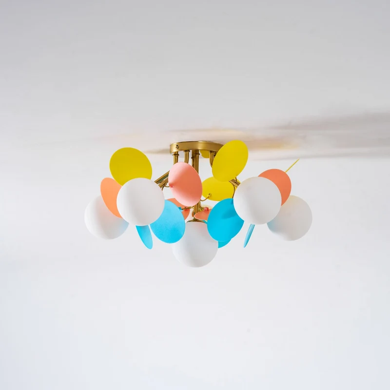 Ronde Plafondlamp met Acryl Bladeren – Macaron Pastelkleuren – 1, 4, 6 of 8 Lichtpunten – G9 Fitting – Scandinavisch Design voor Kinderkamer, Woonkamer en Kantoor | Sansoti