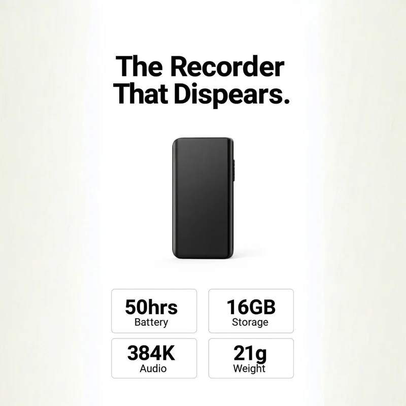 Compacte Spraakrecorder met Geluidsactivatie – Klein 16GB Dictafoon met 50 Uur Batterij en Ruisonderdrukking voor Vergaderingen, Interviews en Notities | Sansoti