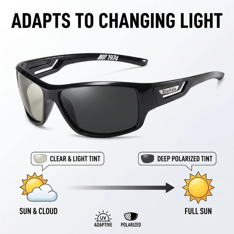 Gepolariseerde Sportbril UV400 Fotochromisch Lichtgewicht Militaire Stijl voor Hengelen Fietsen Hardlopen Waterdicht Oliebestendig Herenmodel Outdoor | Sansoti
