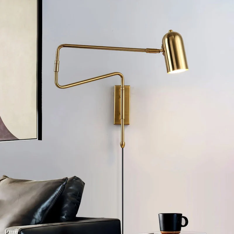 Verstelbare Wandlamp met Plug | Draaibare Arm en Zwenkkap | Perfect voor Slaapkamer en Leeshoek | Sansoti
