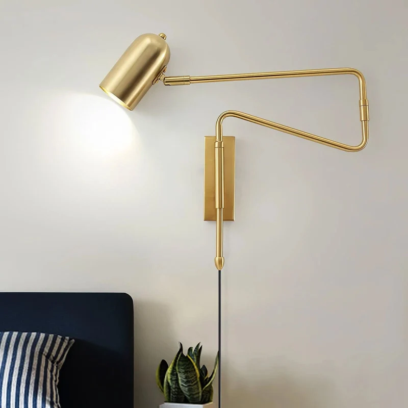 Verstelbare Wandlamp met Plug | Draaibare Arm en Zwenkkap | Perfect voor Slaapkamer en Leeshoek | Sansoti