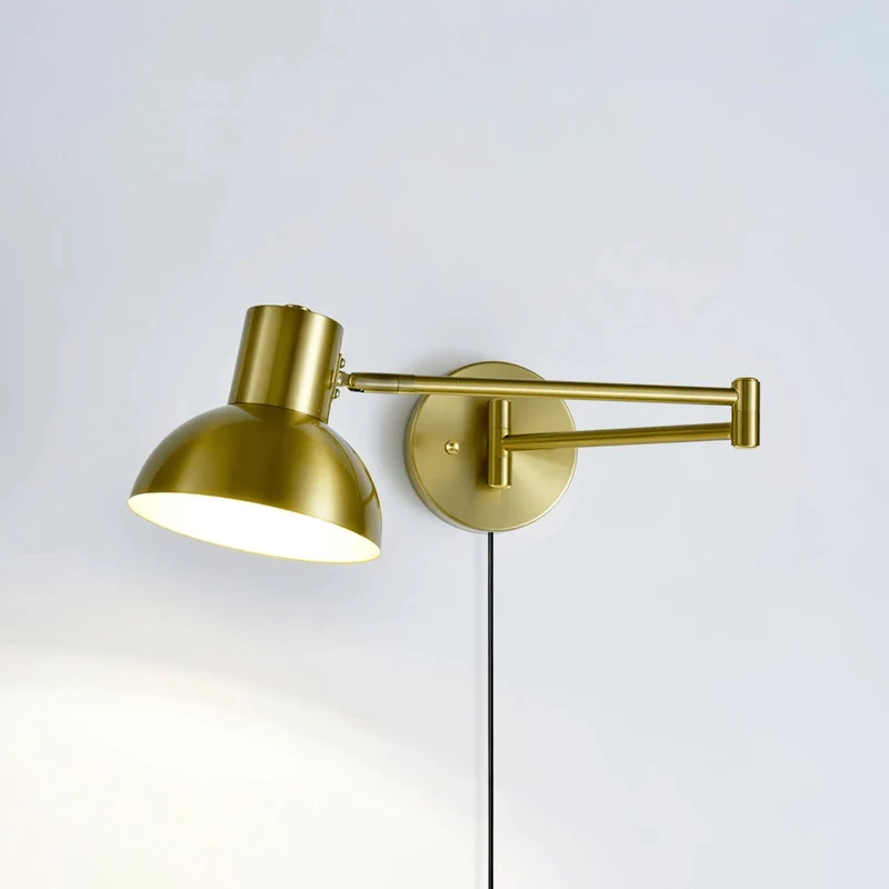 Verstelbare Wandlamp met Plug | Draaibare Arm en Zwenkkap | Perfect voor Slaapkamer en Leeshoek | Sansoti