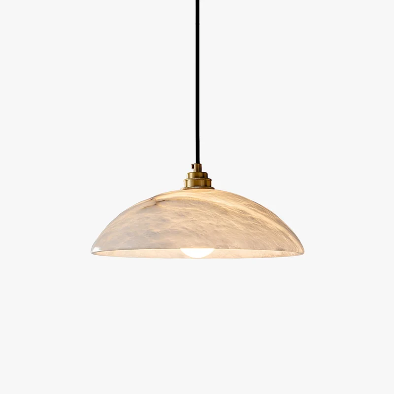 Koepelvormige Hanglamp Albast met Koperen Fitting – Ø30cm & Ø40cm – Natuursteen – Warme Uitstraling Eetkamer Keuken Woonkamer | Sansoti