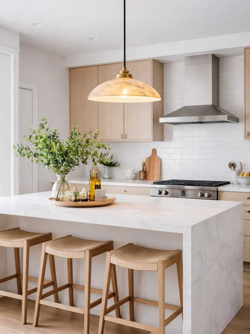 Koepelvormige Hanglamp Albast met Koperen Fitting – Ø30cm & Ø40cm – Natuursteen – Warme Uitstraling Eetkamer Keuken Woonkamer | Sansoti