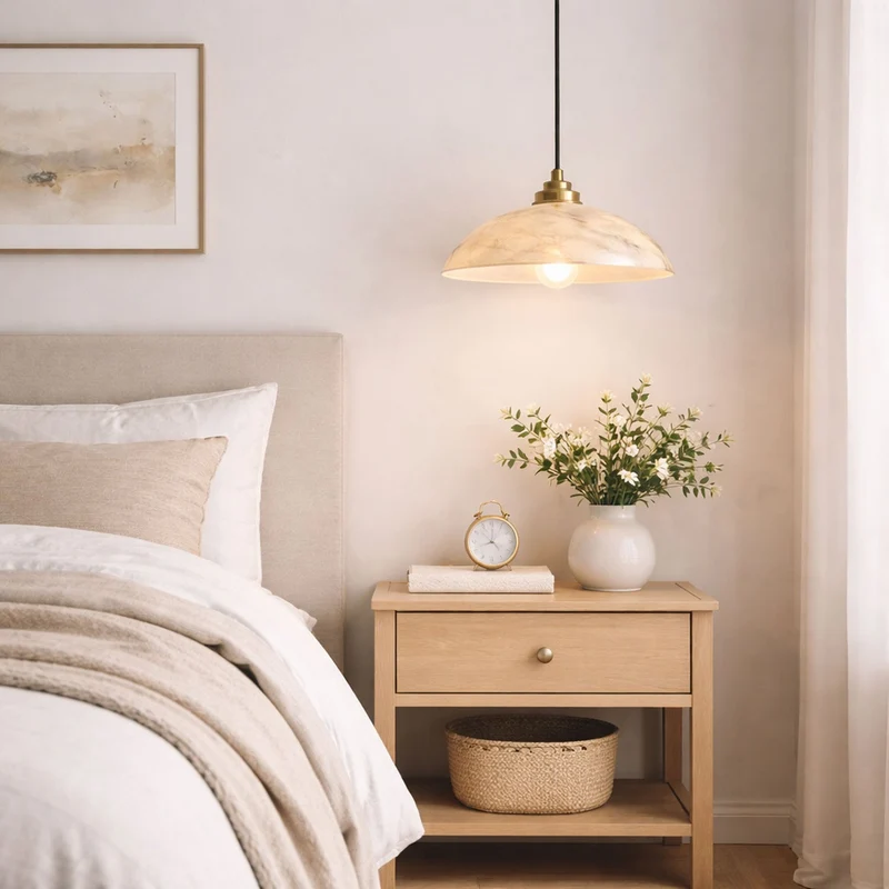 Koepelvormige Hanglamp Albast met Koperen Fitting – Ø30cm & Ø40cm – Natuursteen – Warme Uitstraling Eetkamer Keuken Woonkamer | Sansoti