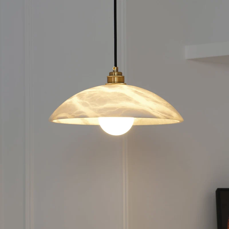 Koepelvormige Hanglamp Albast met Koperen Fitting – Ø30cm & Ø40cm – Natuursteen – Warme Uitstraling Eetkamer Keuken Woonkamer | Sansoti