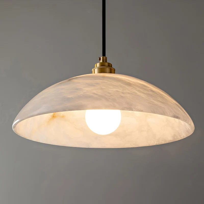 Koepelvormige Hanglamp Albast met Koperen Fitting – Ø30cm & Ø40cm – Natuursteen – Warme Uitstraling Eetkamer Keuken Woonkamer | Sansoti