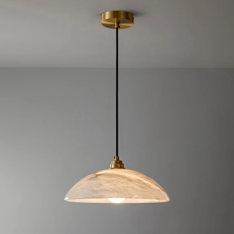 Koepelvormige Hanglamp Albast met Koperen Fitting – Ø30cm & Ø40cm – Natuursteen – Warme Uitstraling Eetkamer Keuken Woonkamer | Sansoti