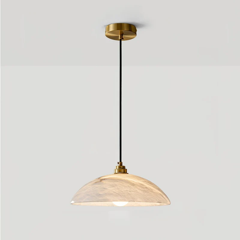 Koepelvormige Hanglamp Albast met Koperen Fitting – Ø30cm & Ø40cm – Natuursteen – Warme Uitstraling Eetkamer Keuken Woonkamer | Sansoti