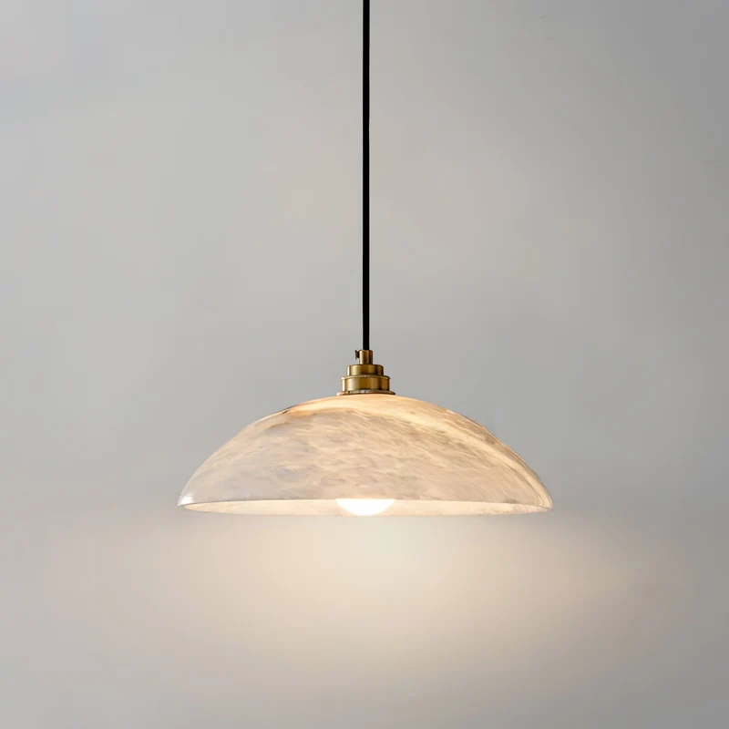 Koepelvormige Hanglamp Albast met Koperen Fitting – Ø30cm & Ø40cm – Natuursteen – Warme Uitstraling Eetkamer Keuken Woonkamer | Sansoti