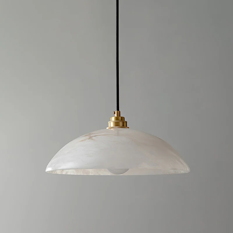Koepelvormige Hanglamp Albast met Koperen Fitting – Ø30cm & Ø40cm – Natuursteen – Warme Uitstraling Eetkamer Keuken Woonkamer | Sansoti