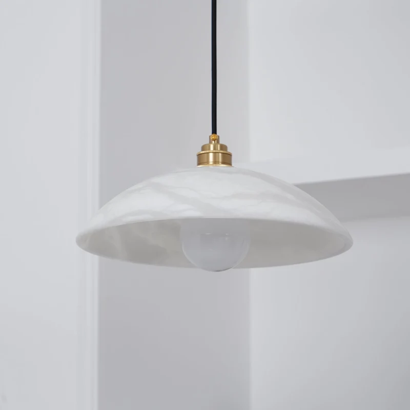 Koepelvormige Hanglamp Albast met Koperen Fitting – Ø30cm & Ø40cm – Natuursteen – Warme Uitstraling Eetkamer Keuken Woonkamer | Sansoti