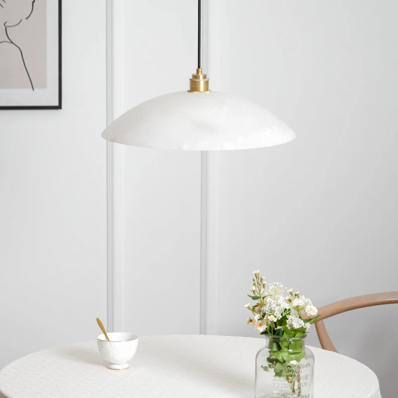 Koepelvormige Hanglamp Albast met Koperen Fitting – Ø30cm & Ø40cm – Natuursteen – Warme Uitstraling Eetkamer Keuken Woonkamer | Sansoti