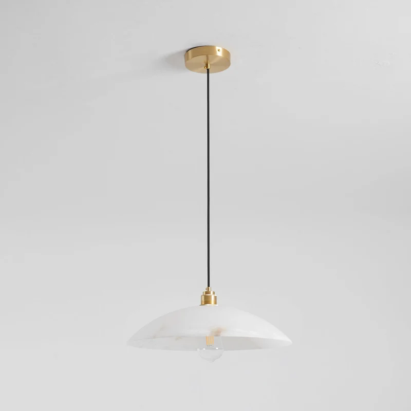 Koepelvormige Hanglamp Albast met Koperen Fitting – Ø30cm & Ø40cm – Natuursteen – Warme Uitstraling Eetkamer Keuken Woonkamer | Sansoti