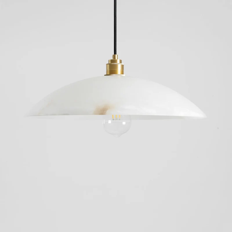 Koepelvormige Hanglamp Albast met Koperen Fitting – Ø30cm & Ø40cm – Natuursteen – Warme Uitstraling Eetkamer Keuken Woonkamer | Sansoti