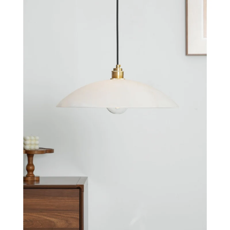 Koepelvormige Hanglamp Albast met Koperen Fitting – Ø30cm & Ø40cm – Natuursteen – Warme Uitstraling Eetkamer Keuken Woonkamer | Sansoti