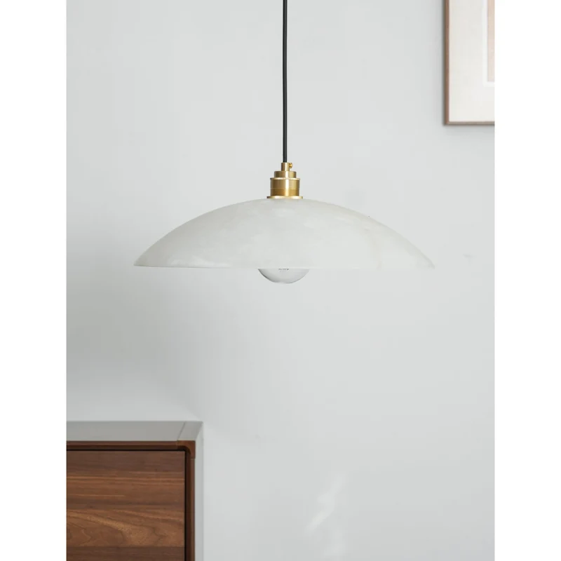 Koepelvormige Hanglamp Albast met Koperen Fitting – Ø30cm & Ø40cm – Natuursteen – Warme Uitstraling Eetkamer Keuken Woonkamer | Sansoti