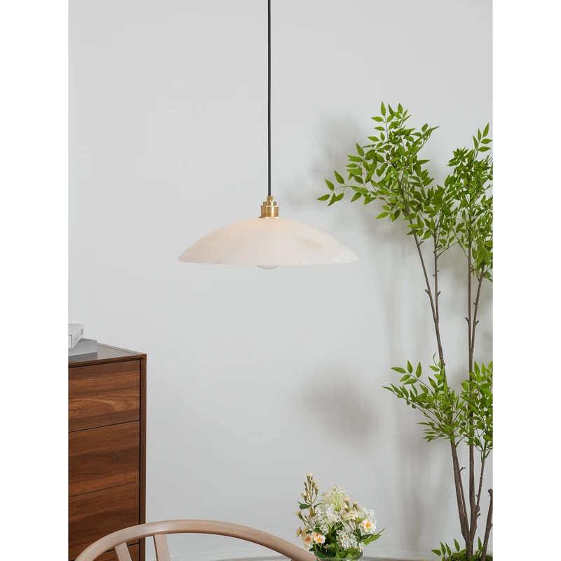 Koepelvormige Hanglamp Albast met Koperen Fitting – Ø30cm & Ø40cm – Natuursteen – Warme Uitstraling Eetkamer Keuken Woonkamer | Sansoti