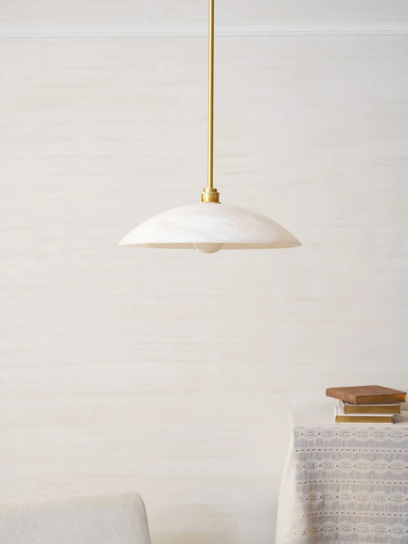 Koepelvormige Hanglamp Albast met Koperen Fitting – Ø30cm & Ø40cm – Natuursteen – Warme Uitstraling Eetkamer Keuken Woonkamer | Sansoti