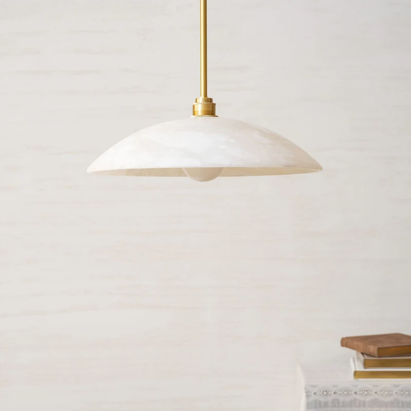 Koepelvormige Hanglamp Albast met Koperen Fitting – Ø30cm & Ø40cm – Natuursteen – Warme Uitstraling Eetkamer Keuken Woonkamer | Sansoti