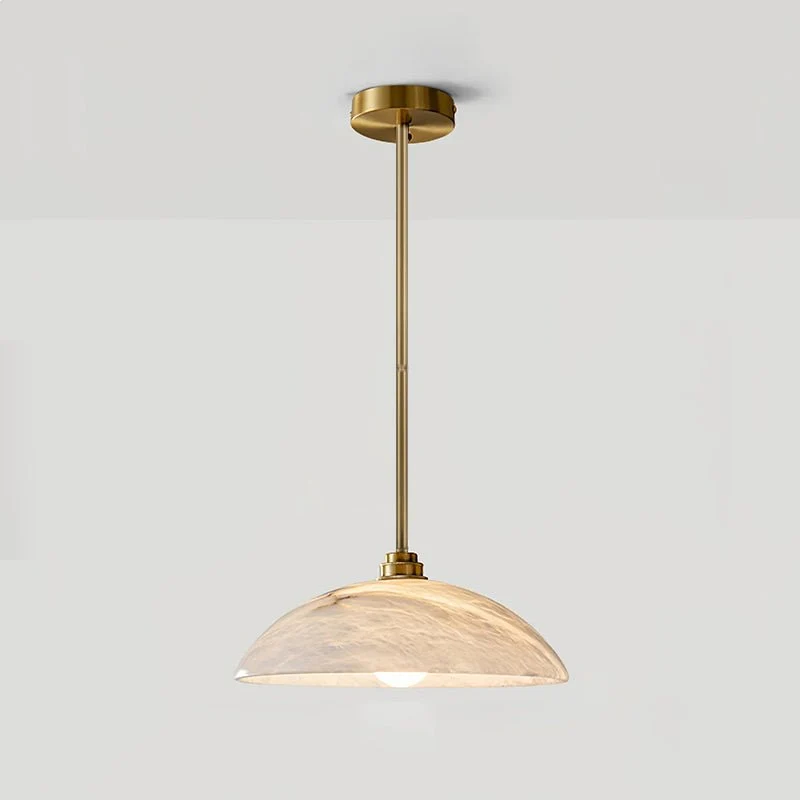 Koepelvormige Hanglamp Albast met Koperen Fitting – Ø30cm & Ø40cm – Natuursteen – Warme Uitstraling Eetkamer Keuken Woonkamer | Sansoti