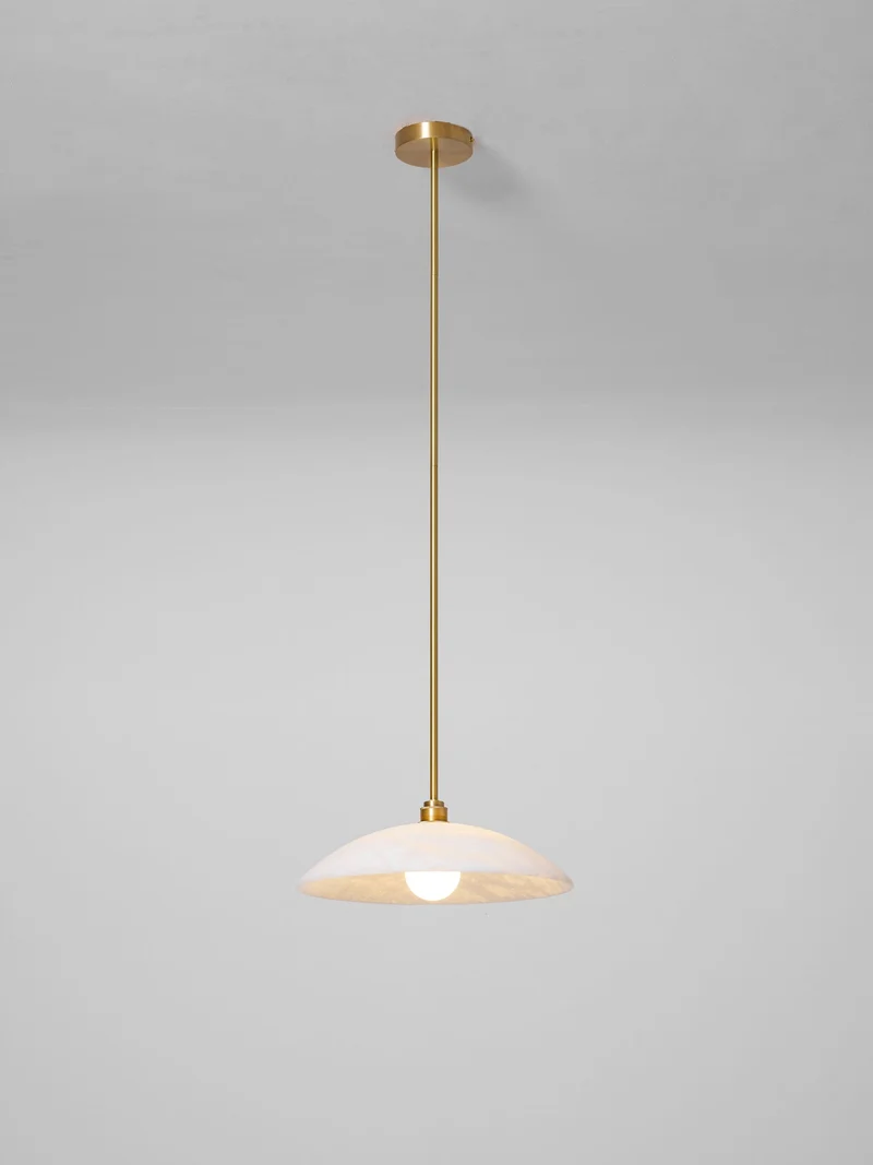 Koepelvormige Hanglamp Albast met Koperen Fitting – Ø30cm & Ø40cm – Natuursteen – Warme Uitstraling Eetkamer Keuken Woonkamer | Sansoti