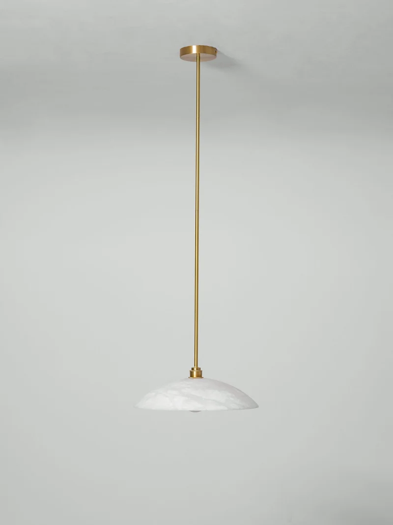 Koepelvormige Hanglamp Albast met Koperen Fitting – Ø30cm & Ø40cm – Natuursteen – Warme Uitstraling Eetkamer Keuken Woonkamer | Sansoti