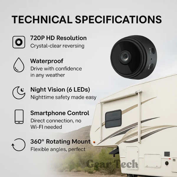 HD Draadloze Achteruitrijcamera voor Auto's Campers en Aanhangwagens met Nachtzicht Infrarood Regenwaterdichte Behuizing Eenvoudige Installatie Draadloze Verbinding Ruimere Zichtbaarheid Veiliger Parkeren en Manoeuvreren | Sansoti