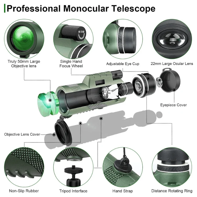 Compacte Ultra-Zoom Monoculair met HD-lens – Lichtgewicht Telescoop voor Vogels Kijken, Wandelen & Sportevenementen | Sansoti