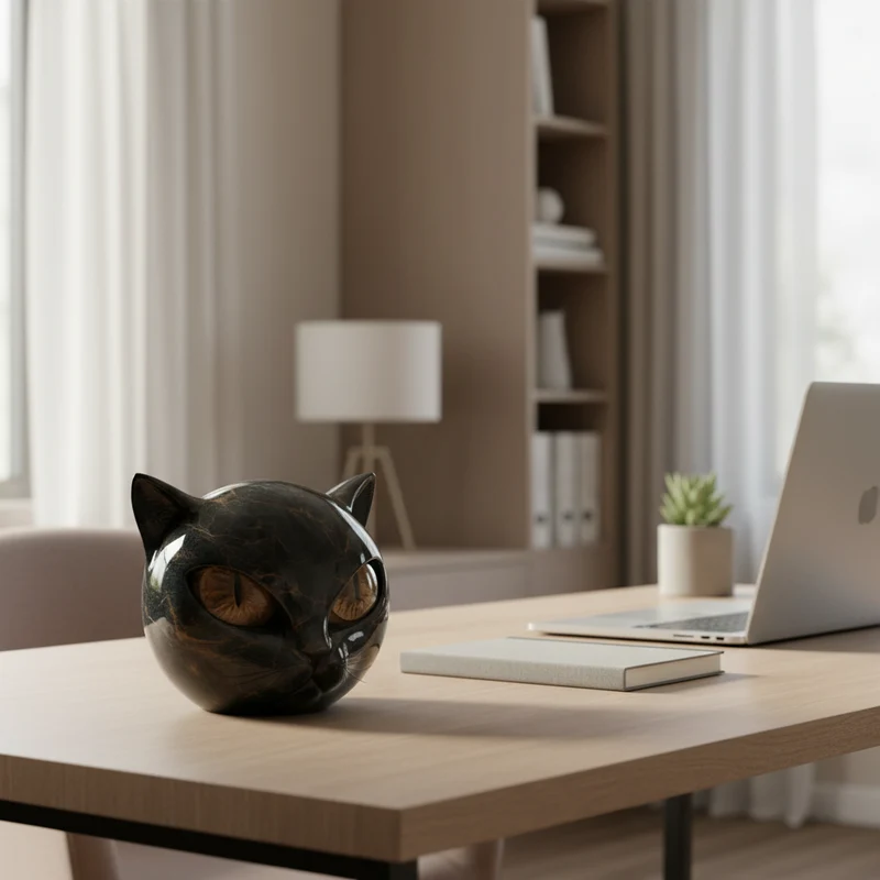 Decoratieve Kattenkop Sculptuur – Glanzende Afwerking met Hypnotiserende Ogen | Sansoti