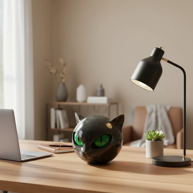 Decoratieve Kattenkop Sculptuur – Glanzende Afwerking met Hypnotiserende Ogen | Sansoti