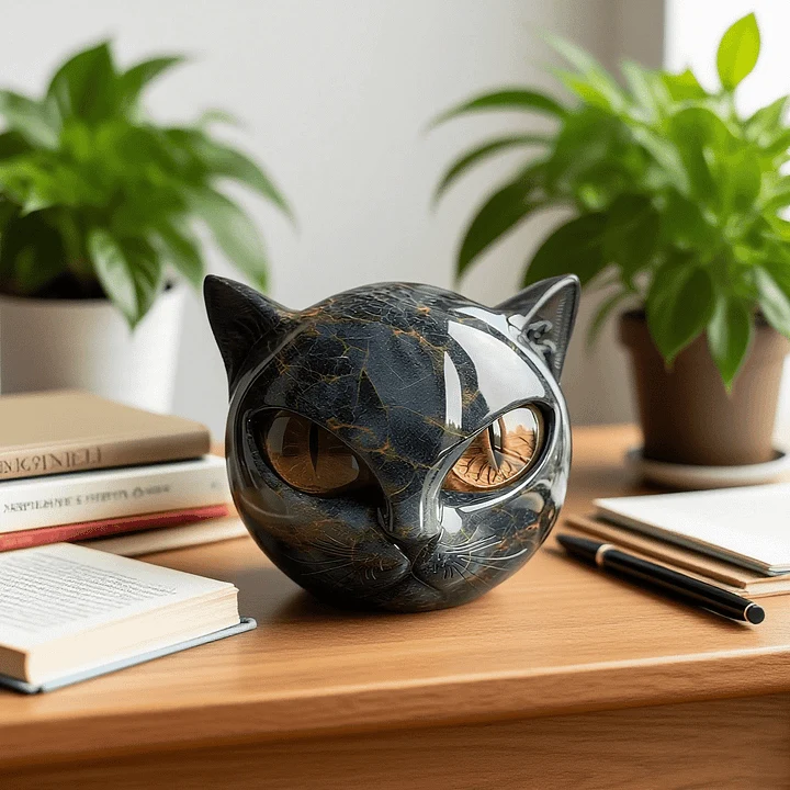 Decoratieve Kattenkop Sculptuur – Glanzende Afwerking met Hypnotiserende Ogen | Sansoti