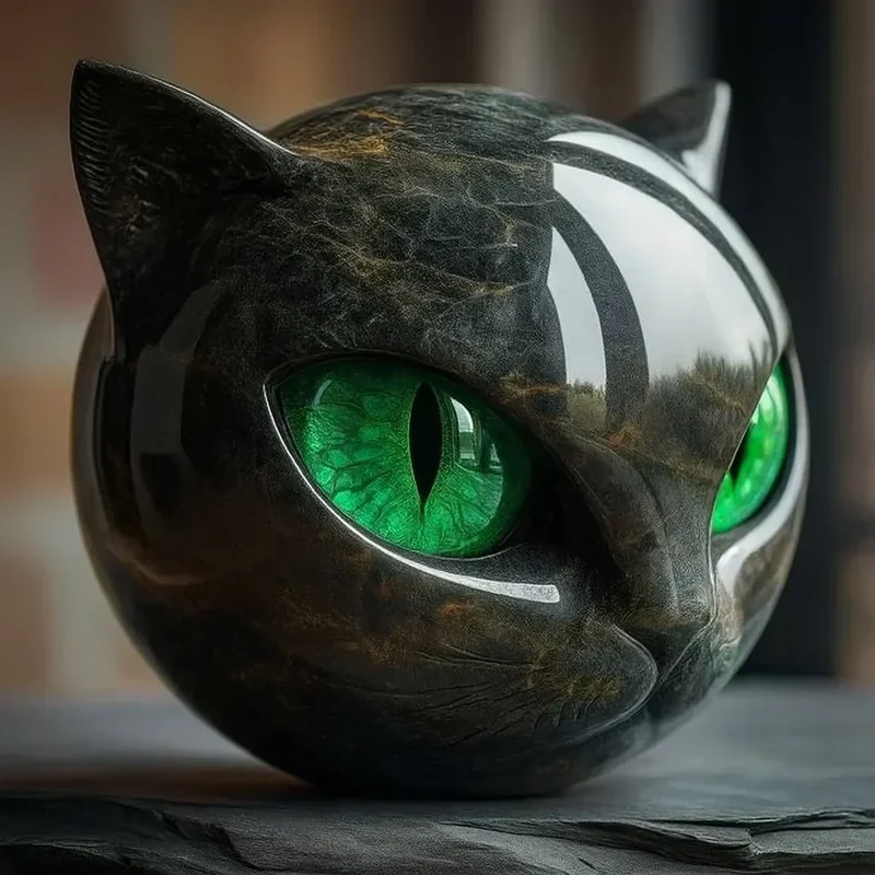 Decoratieve Kattenkop Sculptuur – Glanzende Afwerking met Hypnotiserende Ogen | Sansoti