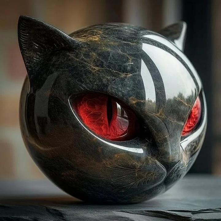Decoratieve Kattenkop Sculptuur – Glanzende Afwerking met Hypnotiserende Ogen | Sansoti