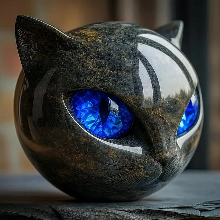 Decoratieve Kattenkop Sculptuur – Glanzende Afwerking met Hypnotiserende Ogen | Sansoti