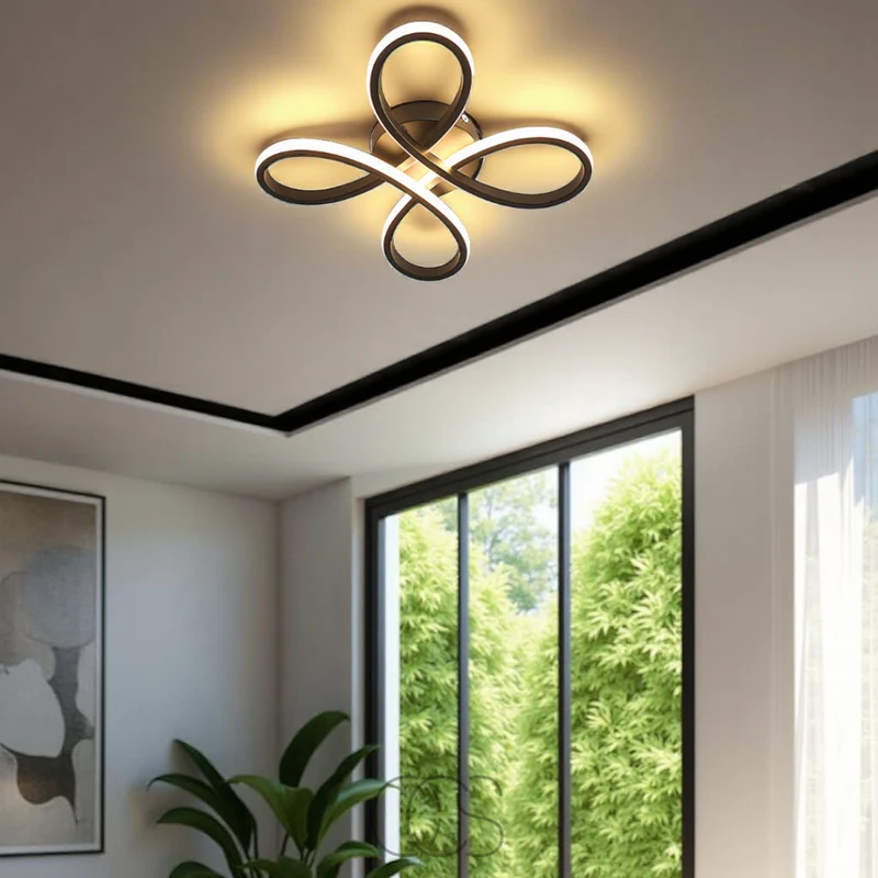 Plafondlamp LED Klavervorm Dimbaar Zwart 30cm 2400 Lumen Woonkamer Slaapkamer Modern Design Plafondverlichting | Sansoti