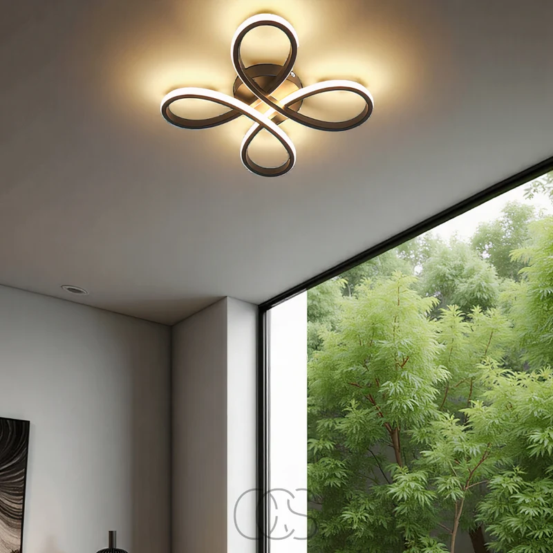 Plafondlamp LED Klavervorm Dimbaar Zwart 30cm 2400 Lumen Woonkamer Slaapkamer Modern Design Plafondverlichting | Sansoti