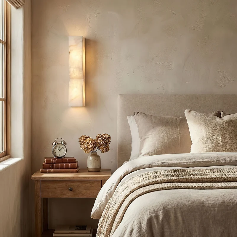 Natuursteen Wandlamp – Massief Alabaster met Organische Vormgeving & Warm Licht | Sansoti