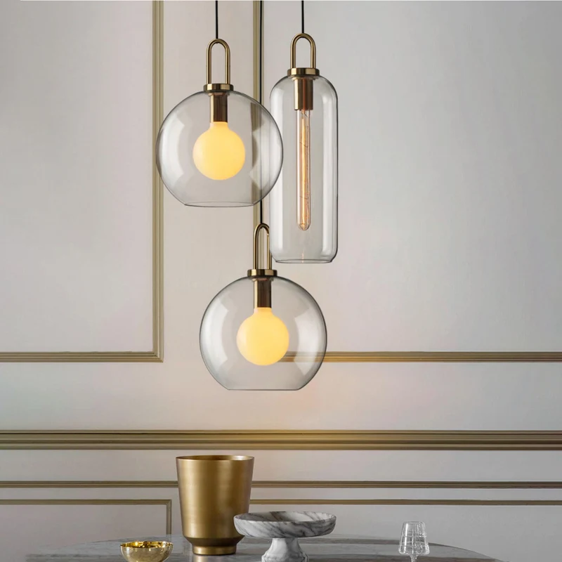 Glazen Hanglamp met Koperen Afwerking – Capsule & Sphere Vormen | Sansoti