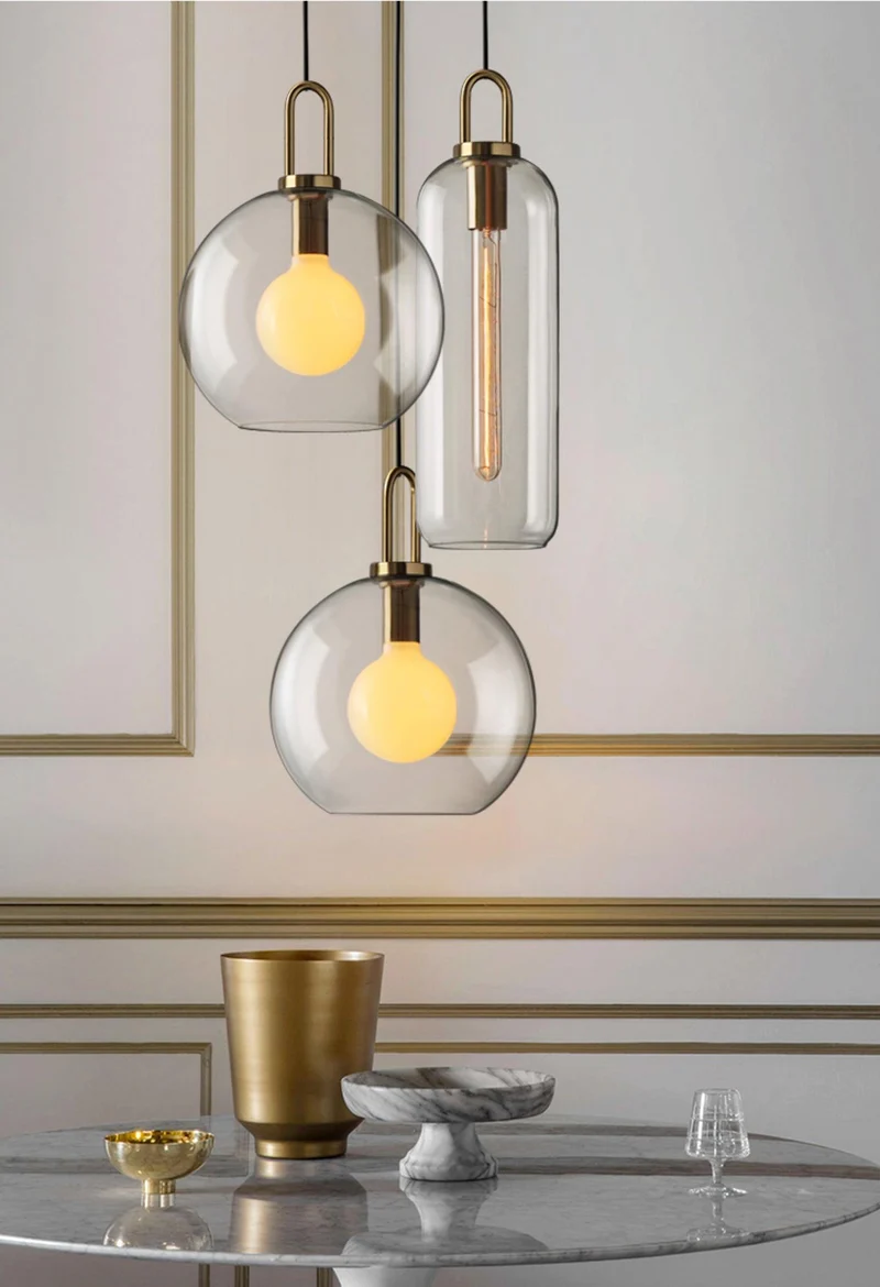 Glazen Hanglamp met Koperen Afwerking – Capsule & Sphere Vormen | Sansoti