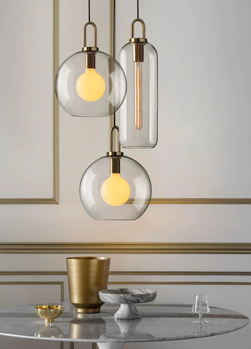 Glazen Hanglamp met Koperen Afwerking – Capsule & Sphere Vormen | Sansoti