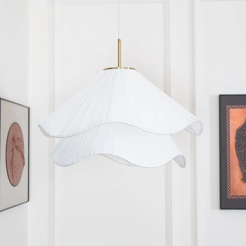 Hanglamp Gelaagde Plissé Kap — Bloembladachtig Licht Gouden Fitting E26/E27 Dakschuine Montage | Sansoti