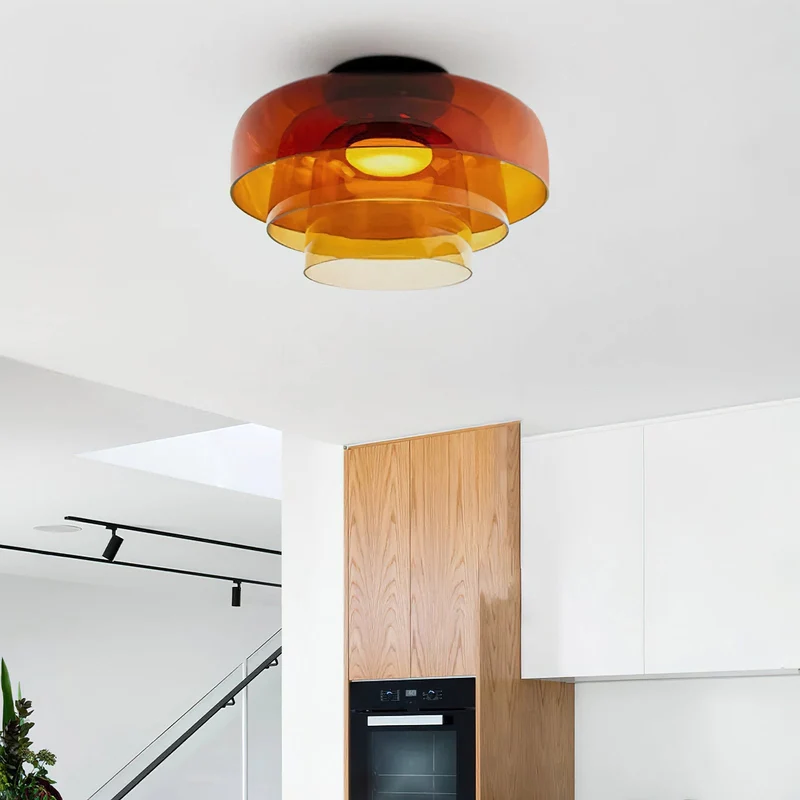 Lagen Plafondlamp met Glazen Schijven | Warm Getint Glas | Scandinavische Elegantie | Subtiel Gelaagd Licht | Moderne Plafondverlichting | Dimbare Versie Beschikbaar | Design Plafondlamp | Meerlaags Glasdesign | Natuurlijk Lichtgevoel | Sansoti