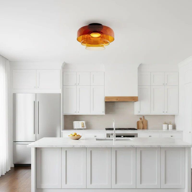 Lagen Plafondlamp met Glazen Schijven | Warm Getint Glas | Scandinavische Elegantie | Subtiel Gelaagd Licht | Moderne Plafondverlichting | Dimbare Versie Beschikbaar | Design Plafondlamp | Meerlaags Glasdesign | Natuurlijk Lichtgevoel | Sansoti