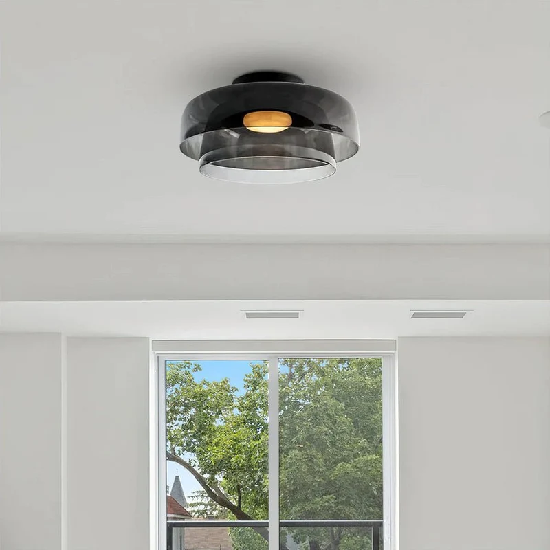 Lagen Plafondlamp met Glazen Schijven | Warm Getint Glas | Scandinavische Elegantie | Subtiel Gelaagd Licht | Moderne Plafondverlichting | Dimbare Versie Beschikbaar | Design Plafondlamp | Meerlaags Glasdesign | Natuurlijk Lichtgevoel | Sansoti