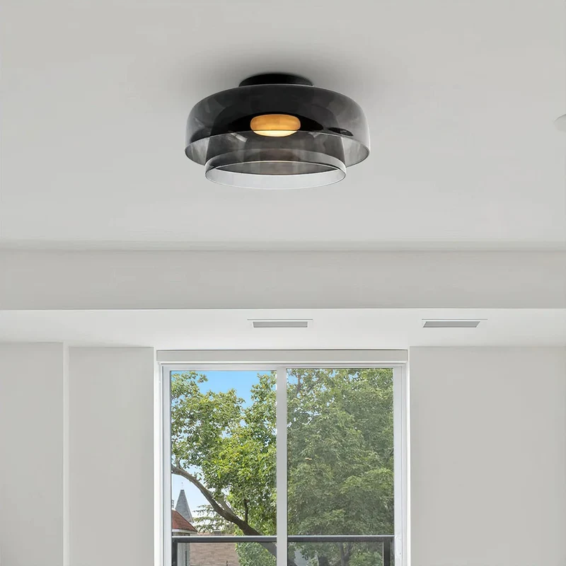 Lagen Plafondlamp met Glazen Schijven | Warm Getint Glas | Scandinavische Elegantie | Subtiel Gelaagd Licht | Moderne Plafondverlichting | Dimbare Versie Beschikbaar | Design Plafondlamp | Meerlaags Glasdesign | Natuurlijk Lichtgevoel | Sansoti