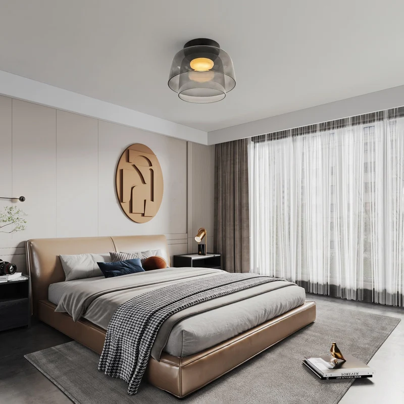 Lagen Plafondlamp met Glazen Schijven | Warm Getint Glas | Scandinavische Elegantie | Subtiel Gelaagd Licht | Moderne Plafondverlichting | Dimbare Versie Beschikbaar | Design Plafondlamp | Meerlaags Glasdesign | Natuurlijk Lichtgevoel | Sansoti