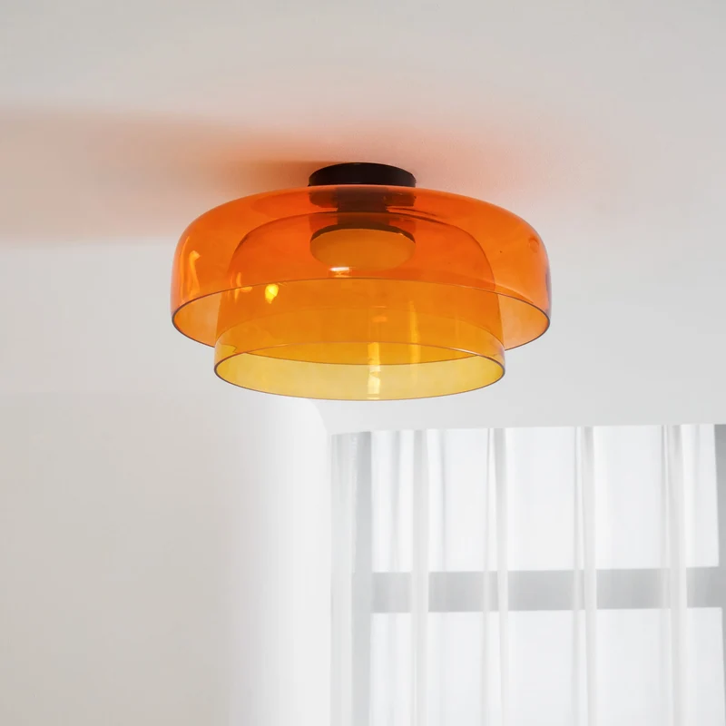 Lagen Plafondlamp met Glazen Schijven | Warm Getint Glas | Scandinavische Elegantie | Subtiel Gelaagd Licht | Moderne Plafondverlichting | Dimbare Versie Beschikbaar | Design Plafondlamp | Meerlaags Glasdesign | Natuurlijk Lichtgevoel | Sansoti
