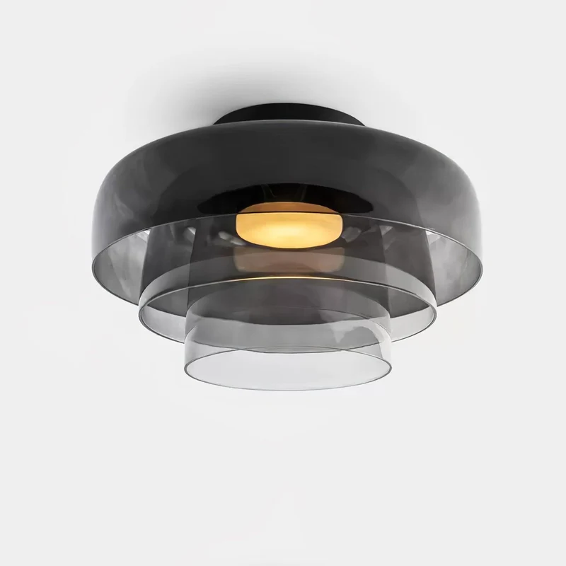 Lagen Plafondlamp met Glazen Schijven | Warm Getint Glas | Scandinavische Elegantie | Subtiel Gelaagd Licht | Moderne Plafondverlichting | Dimbare Versie Beschikbaar | Design Plafondlamp | Meerlaags Glasdesign | Natuurlijk Lichtgevoel | Sansoti